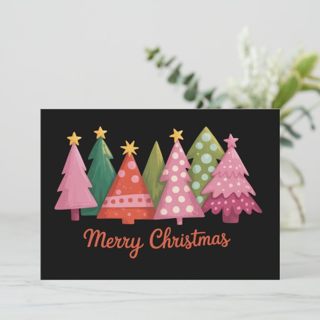 Jul  Glad Xmas Träd Högtid Snygg Julkort (Stående Fram)