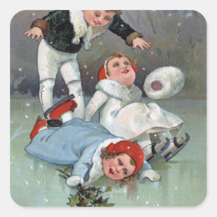 Jul GladnessIce som åker skridskor ungekollaps Fyrkantigt Klistermärke