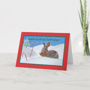 Jul Glædelig Jul, danska, kanin, snö Helgkort