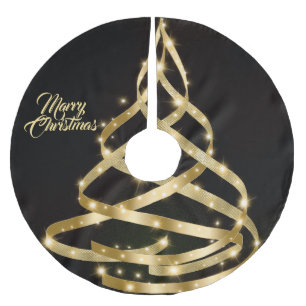 Jul Glänsande Guld Band Träd Gnist Svart Julgransmatta Borstad Polyester