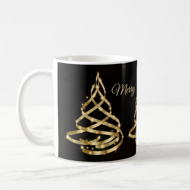 Jul Glänsande Guld Band Träd Gnist Svart Kaffemugg (Vänster)