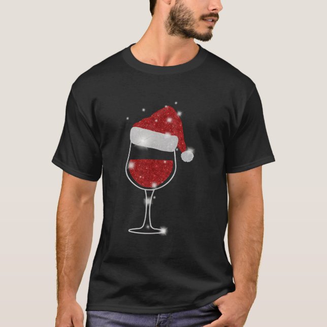 Jul-glaset Vin, Red Vin Santa Hat T Shirt (Framsida)