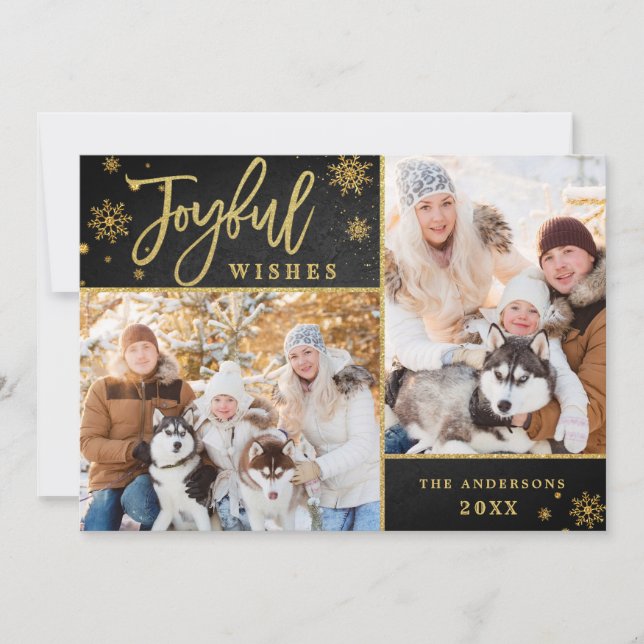 Jul Glatta Guld Ram 2 PHOTO Hälsning Julkort (Framsida)