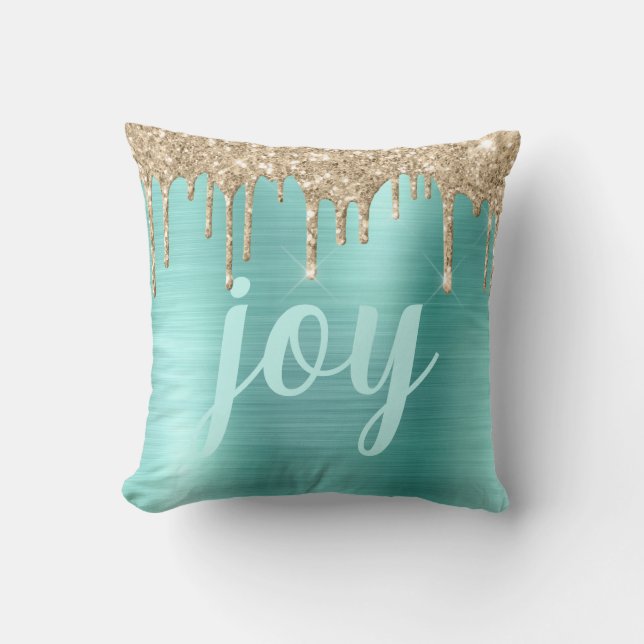 Jul Glitter Drives Teal Metallic Typography Kudde (Framsida)