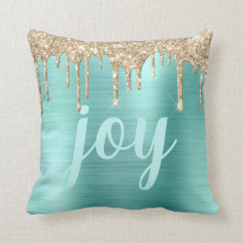 Jul Glitter Drives Teal Metallic Typography Kudde