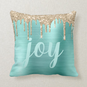 Jul Glitter Drives Teal Metallic Typography Kudde