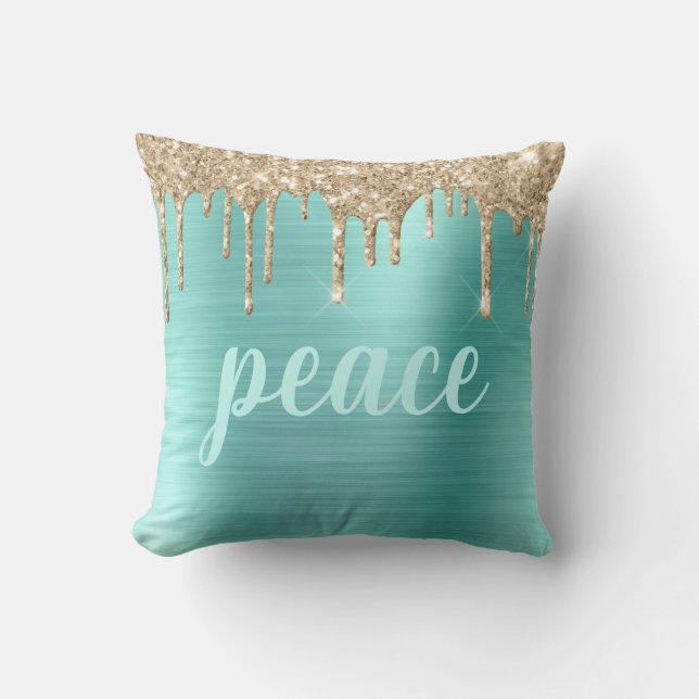 Jul Glitter Drives Teal Typography Metallic Kudde (Framsida)
