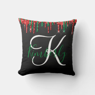 Jul Glitter Monogram på svart Kudde