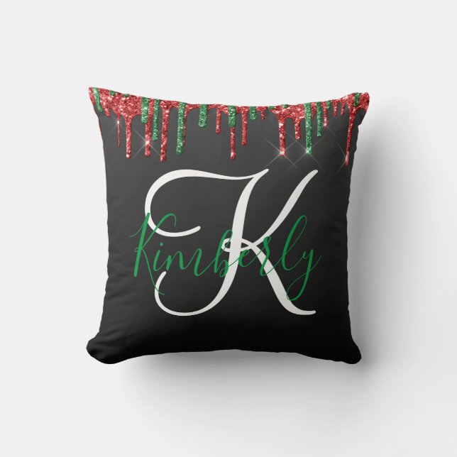 Jul Glitter Monogram på svart Kudde (Framsida)