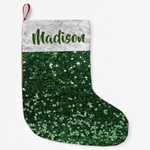 Jul Glitter Paljetter Glam Grön Personlig Liten Julstrumpa
