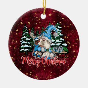 Jul Gnome Burgundy Red Stars Julgransprydnad Keramik