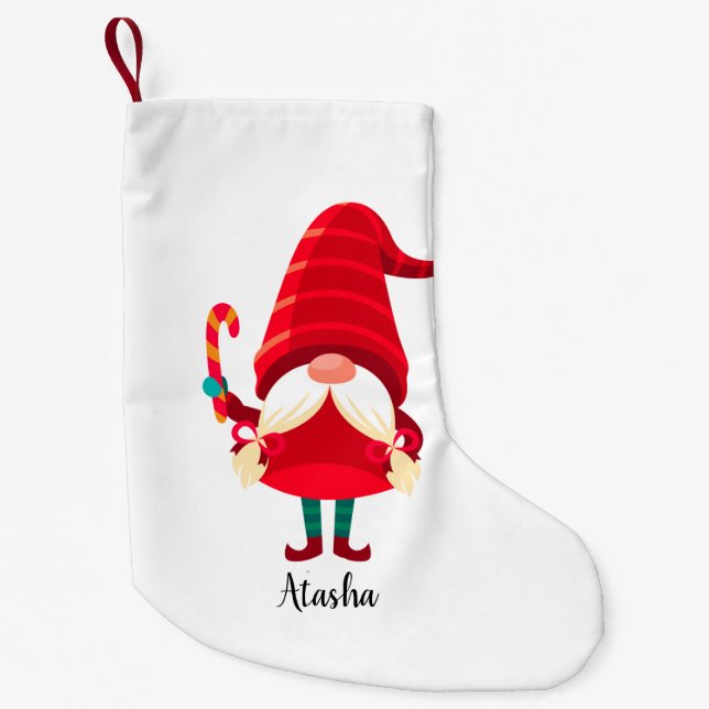 Jul Gnome Holding A Candy cane Liten Julstrumpa (Framsidan)