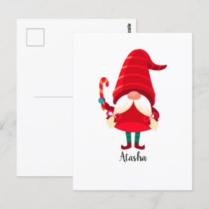 Jul Gnome Holding A Candy cane Vykort