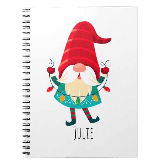 Jul Gnome Holding jul Ljus Anteckningsbok (Framsidan)