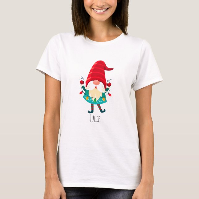Jul Gnome Holding jul Ljus T Shirt (Framsida)