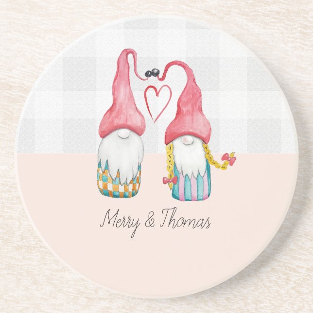 Jul Gnome i Kärlek Watercolor Hand-målat Underlägg (Framsidan)