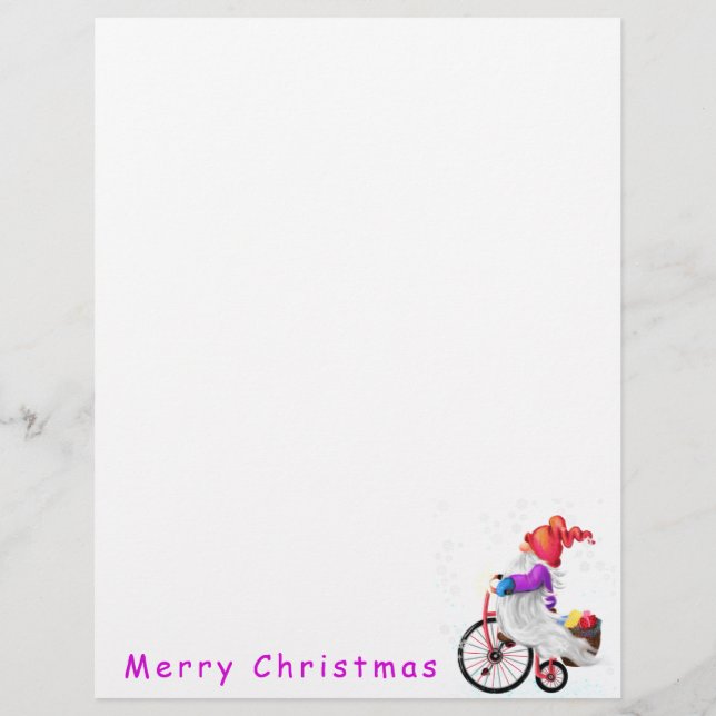 Jul Gnome med Bike och Gift Letterhead Brevhuvud (Baksida)