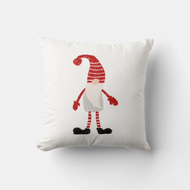 Jul Gnome Nordic Grått Red White Mönster Kudde (Framsida)