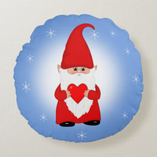 Jul Gnome on Light Blue Round Pillow Rund Kudde