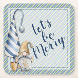 Jul Gnome på Blue Rand Helgdag Underlägg Papper Kvadrat