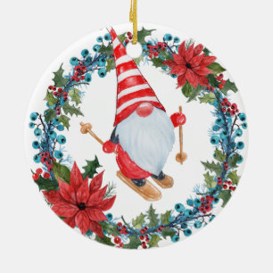 Jul Gnome Skiing, med andedräkt Julgransprydnad Keramik