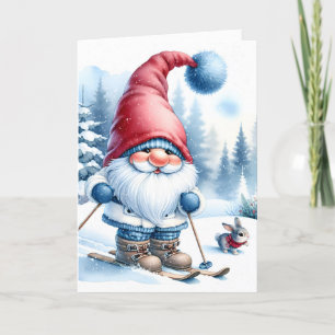 Jul Gnome Skiing med en Bunny Helgkort