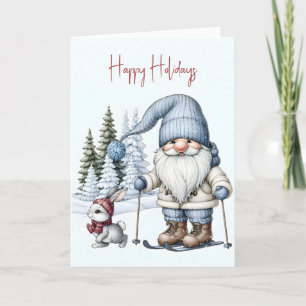Jul Gnome Skiing med en Bunny Helgkort