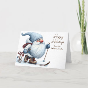 Jul Gnome Skiing med en Bunny Helgkort