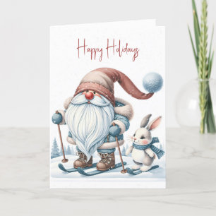 Jul Gnome Skiing med en Bunny Helgkort