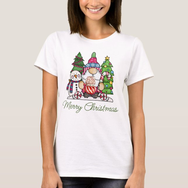 Jul Gnome Snögubbe Graphic Print Tee, Helgdag T Shirt (Framsida)
