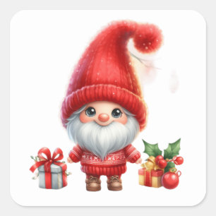 Jul Gnome Stickers Fyrkantigt Klistermärke