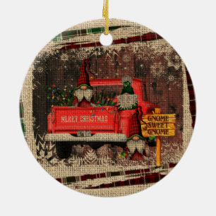 Jul Gnome Sweet Gnome Red Lastbil Play Rustic Julgransprydnad Keramik