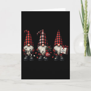 Jul Gnome Trio Buffalo Check Pput Hats Julafton Kort