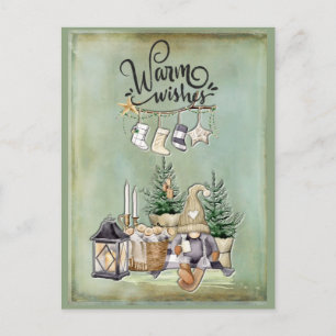 Jul Gnome Warm Önskemål Hälsning Helg Vykort