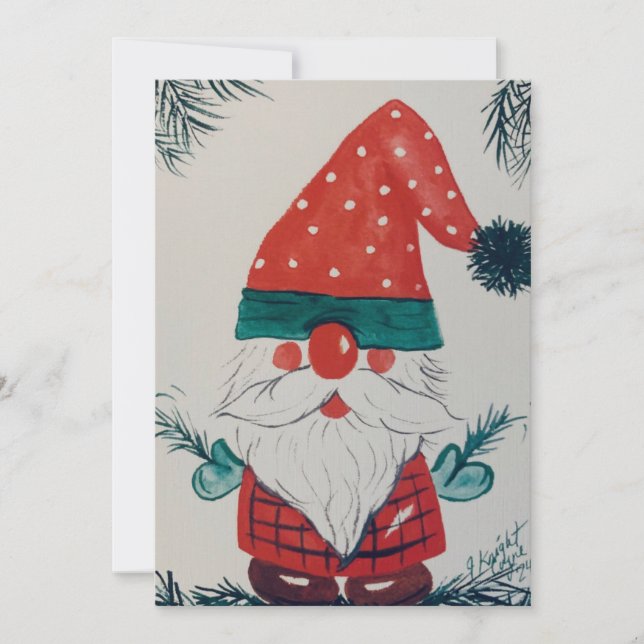 Jul Gnome Watercolor Card Inbjudningar (Framsida)