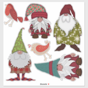 Jul Gnomes Birds Klistermärken