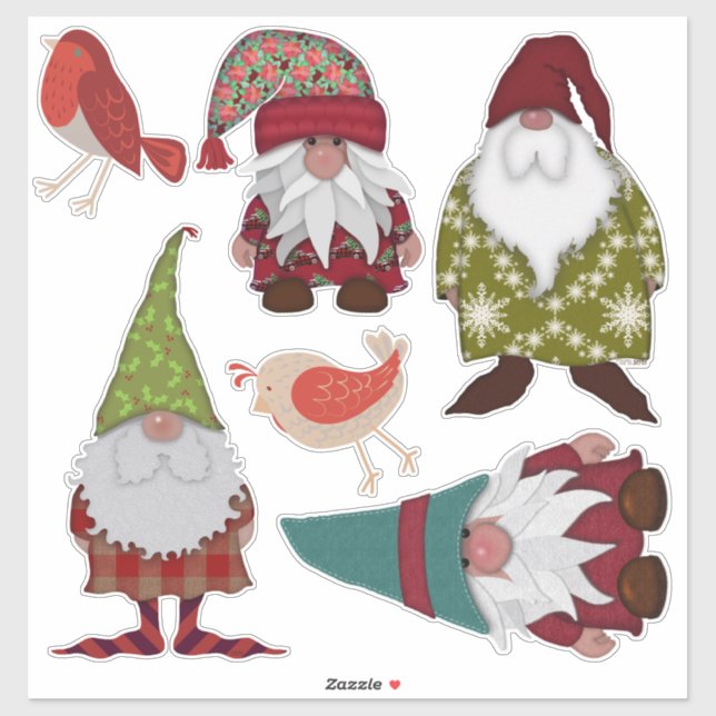 Jul Gnomes Birds Klistermärken (Ark)