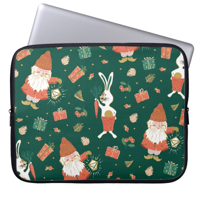 Jul Gnomes, Bunny Helgdag Mönster. Laptop Fodral (Framsidan)