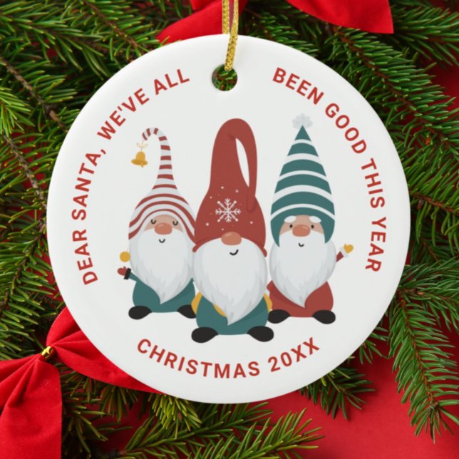 Jul Gnomes Cute Funny Helgdag Julgransprydnad Keramik (Skapare uppladdad)