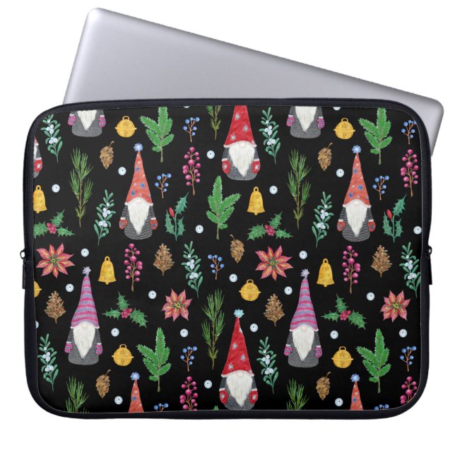 Jul Gnomes: Festive Seamless Mönster Laptop Fodral (Framsidan)