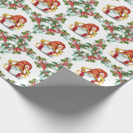 Jul Gnomes Holly Watercolor Helgdag Presentpapper