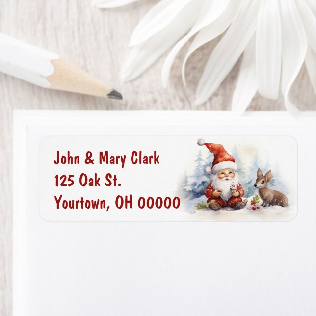 Jul Gnomes med Hjort Returadress Etikett (Insitu)