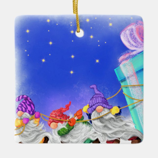 Jul Gnomes med julklapp Julgransprydnad Keramik (Framsida)