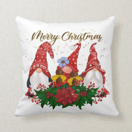 Jul Gnomes Poinsettia Whimsical Woodland Kudde