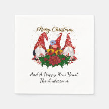 Jul Gnomes Poinsettia Whimsical Woodland