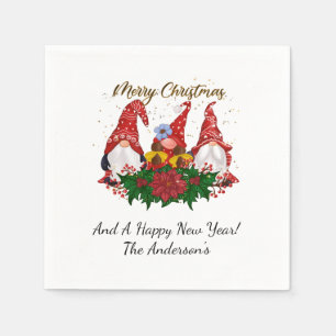 Jul Gnomes Poinsettia Whimsical Woodland Pappersservett
