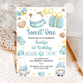 Jul Gnomes Sweet One 1st Birthday Party Inbjudningar