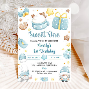 Jul Gnomes Sweet One 1st Birthday Party Inbjudningar