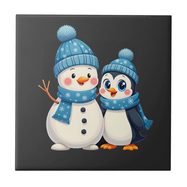 Jul God Jul För Gåva Pingvin Snöman Kakelplatta (Framsidan)