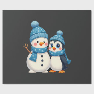 Jul God Jul För Gåva Pingvin Snöman Presentpapper